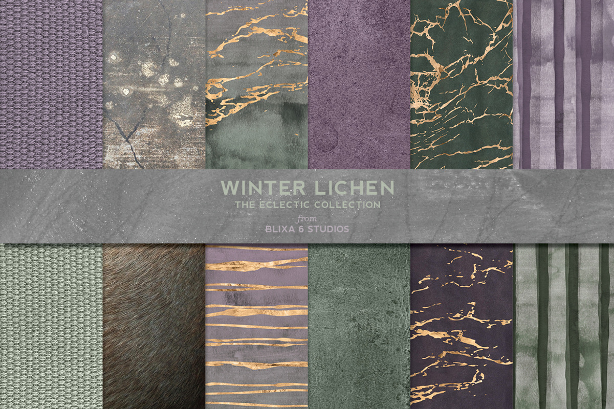 Winter Lichen Watercolor & Gold, a Pattern Graphic by Blixa 6 Studios (Photo 1 of 5)