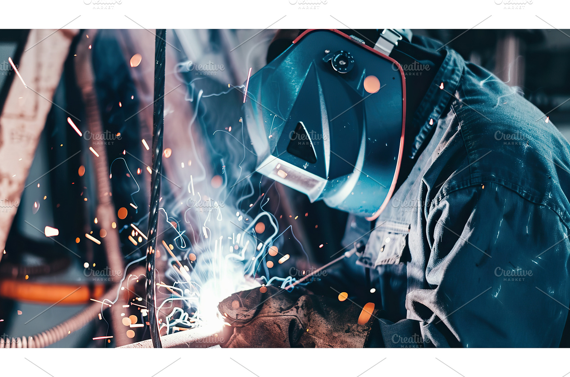 Welder welding with sparks, Wearing, an Industrial Photo by Lermont51