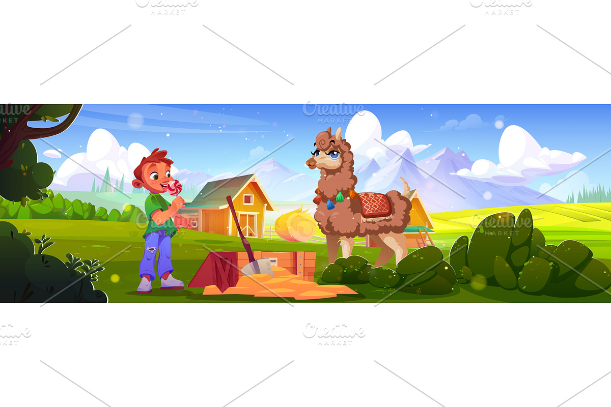 Happy boy eats candy near wooden box, a Person Illustration by art PVP - market