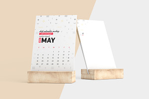 Desk Calendar With Wood Stand Mockup