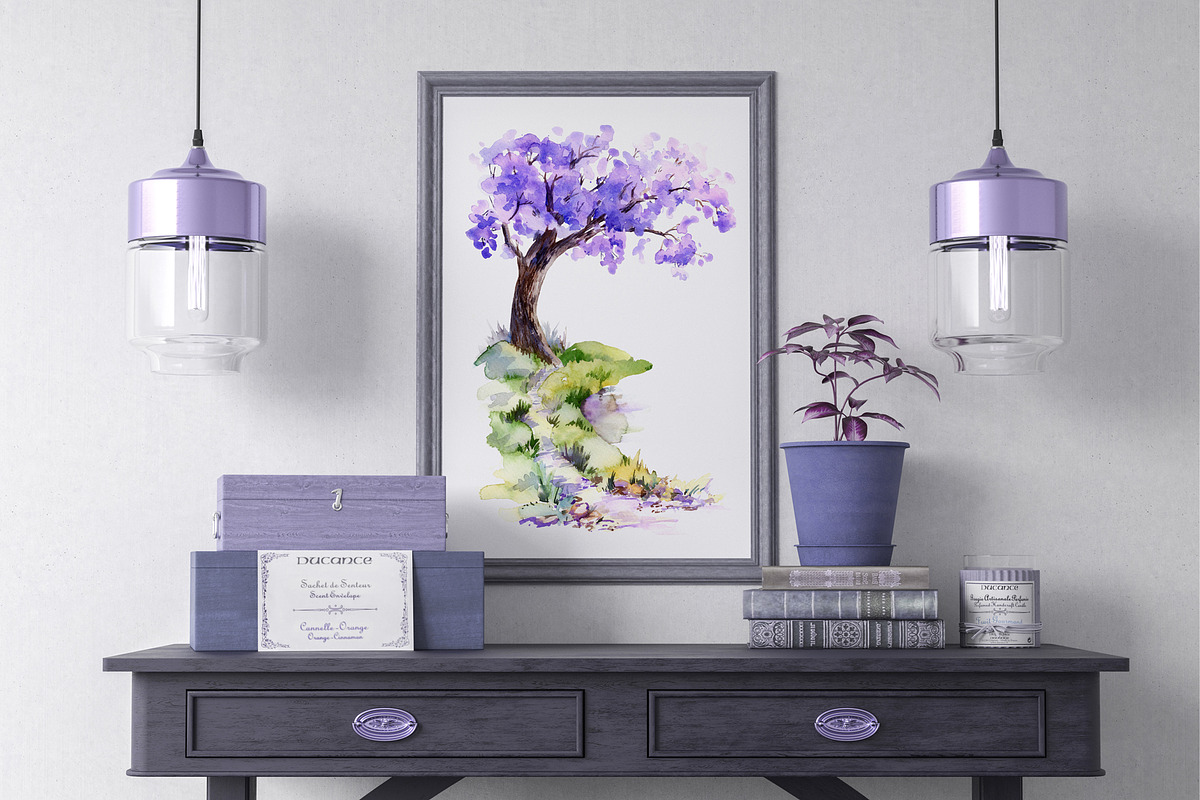 Blooming Jacaranda tree Watercolor, an Object Graphic by ON_lineart_store (Photo 6 of 9)