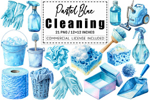 Watercolor Pastel Blue Cleaning, a Graphic by CitraGraphics