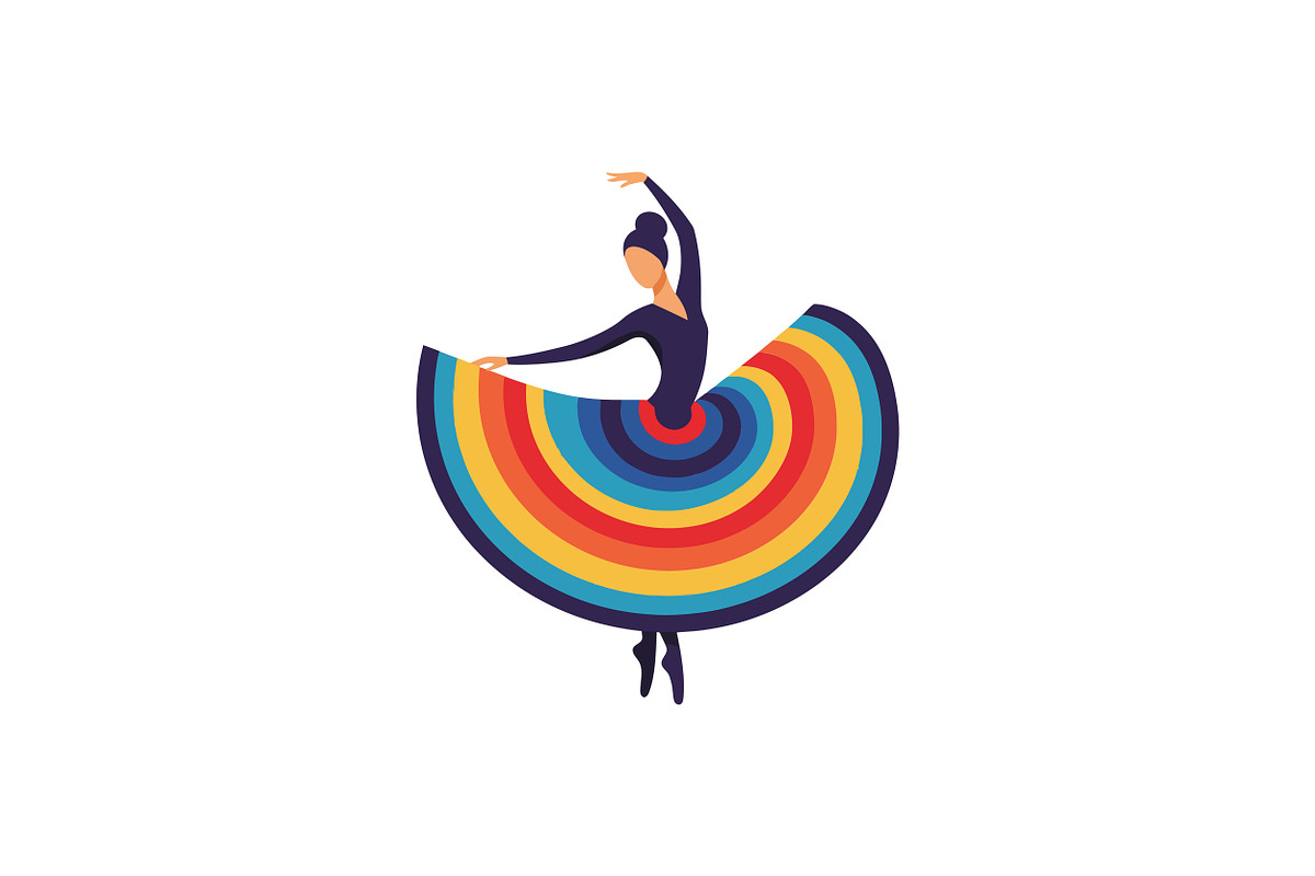 Colorful dancer in a swirling rainbo, an Illustration by designvectx