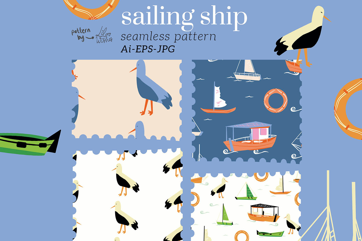 Sailing ship seamless pattern, a Pattern Graphic by lilovwishes (Photo 1 of 5)