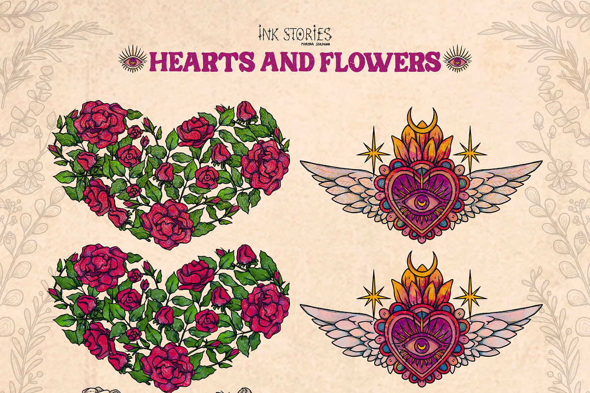 Hearts and Flowers Boho Vintage Set, a Decorative Illustration by Ink Stories (Photo 8 of 24)