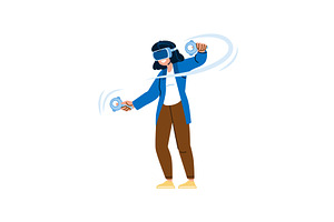 Woman exploring virtual reality, a Technology Illustration by pikepicture