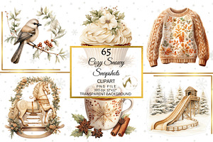 Watercolor Winter Cozy Snowy Clipart