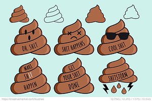 Poop emojis with quotes, vector, an Emoji Icon by Illustree