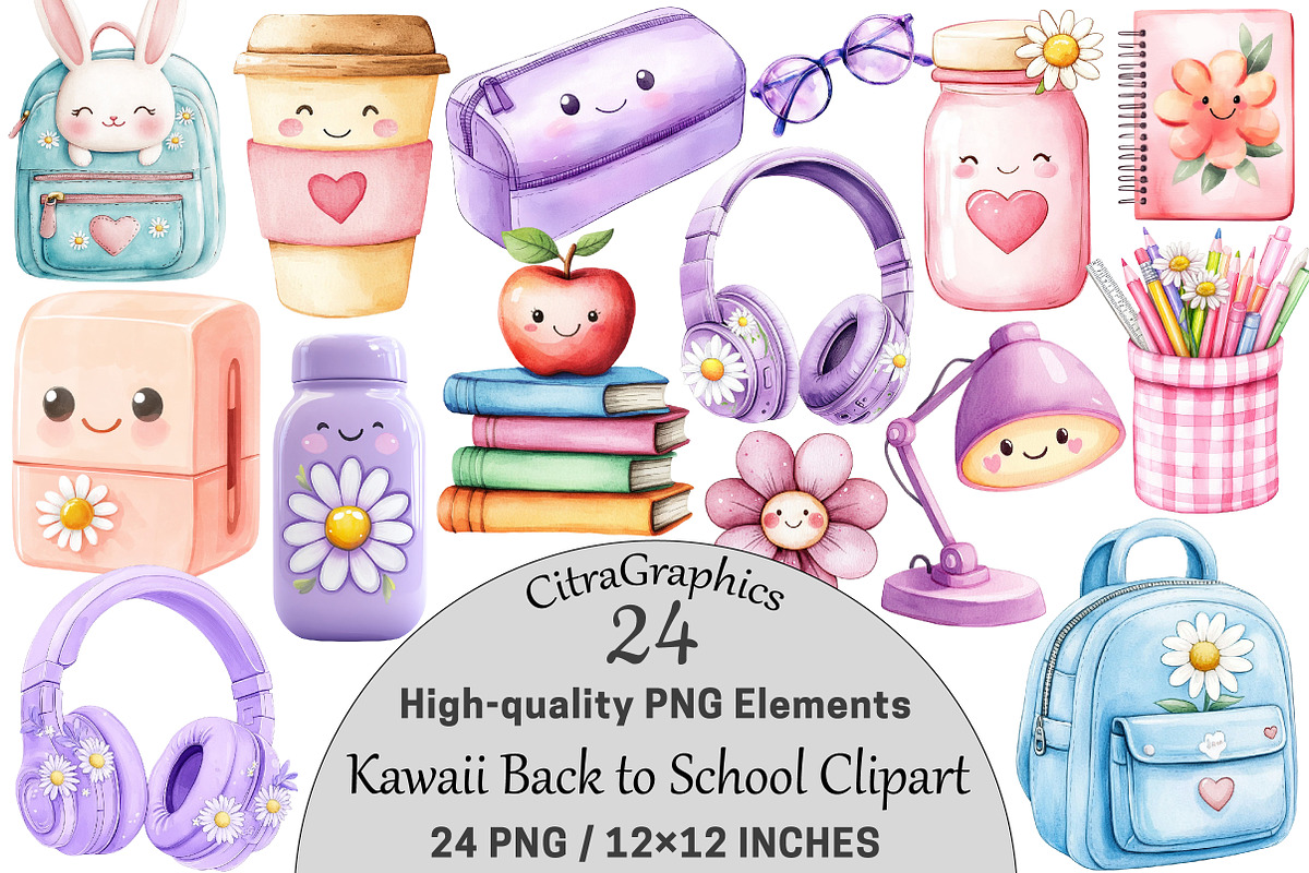Kawaii Back to School Clipart Bundle, a Seasonal Illustration by CitraGraphics (Photo 1 of 4)