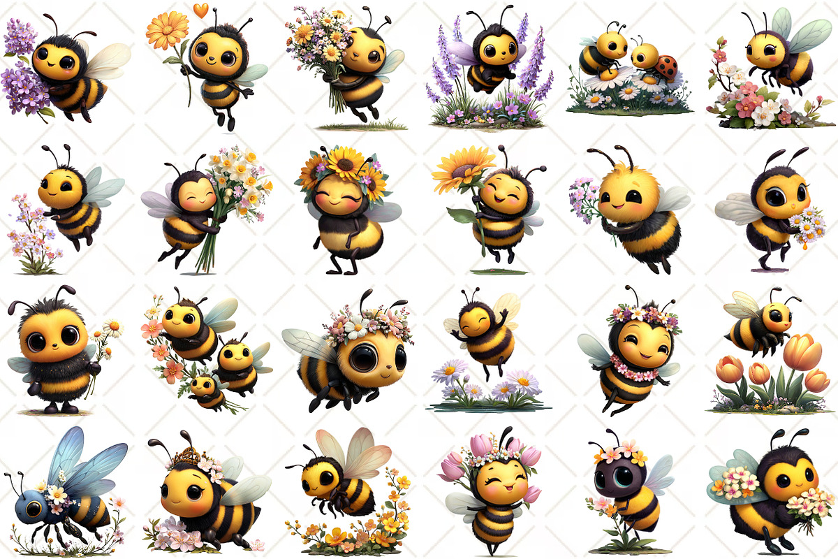 Watercolor Spring Bee Clipart, an Illustration by Black Bird Studio (Photo 2 of 5)