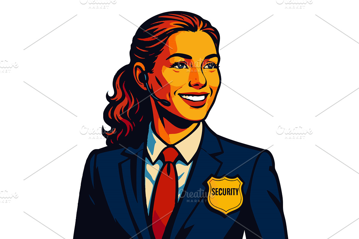 Female Security Officer in Suit and, a Person Illustration by AlexArt