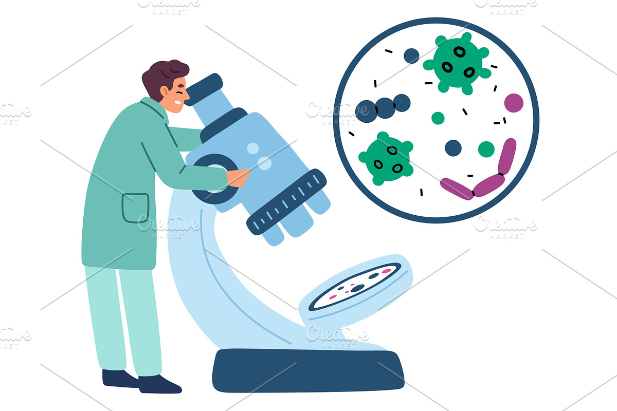 Male microbiologist conducts medical, an Illustration by Vectorbuum