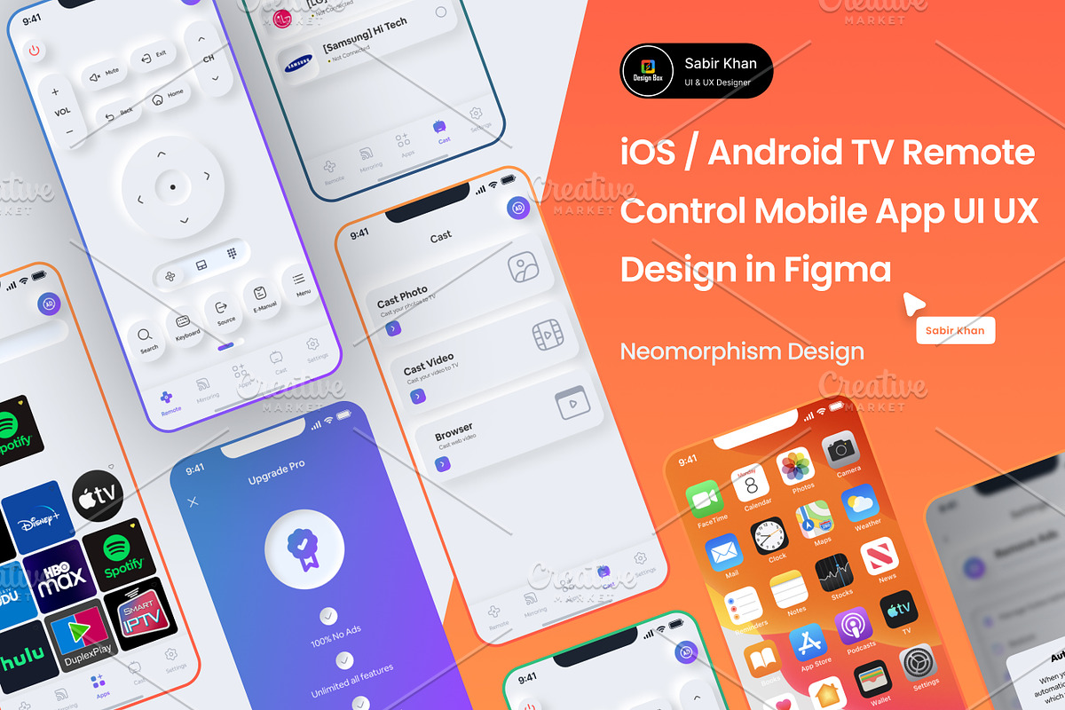 TV Remote Control Neomorphism UI Kit, an UI Kit Template by DesignBox