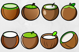 Cartoon Coconut Vector Clipart Set