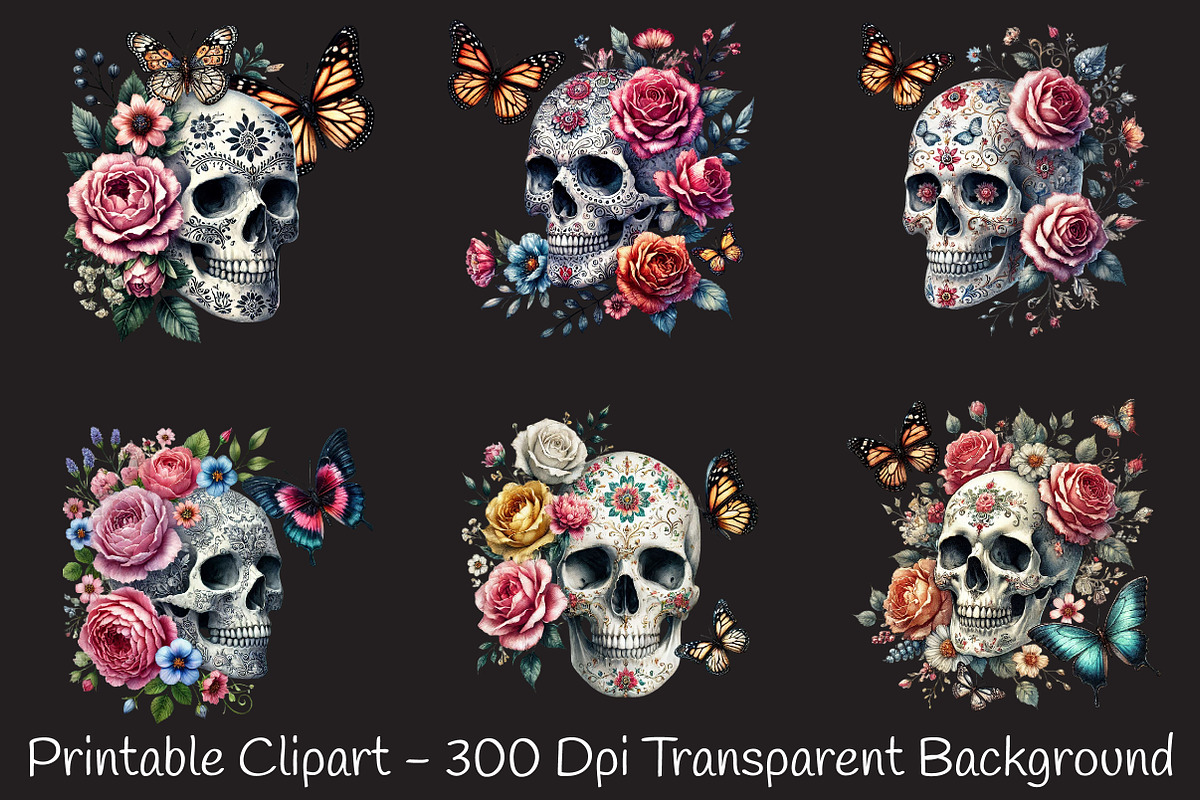 Skull floral sublimation clipart bun, an Illustration by RobertsArt (Photo 4 of 4)