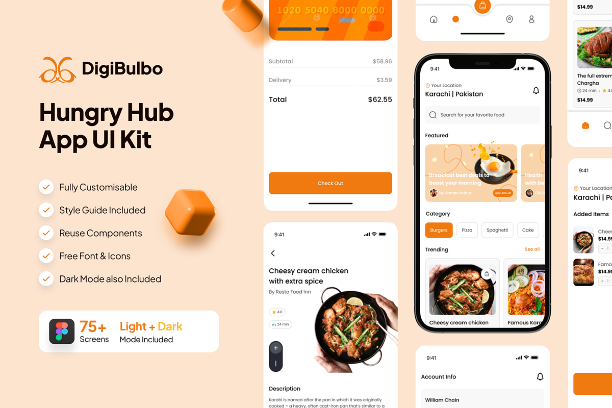 Hungry Hub - Food App UI Kit, an UI Kit Template by Digibulbo (Photo 1 of 8)