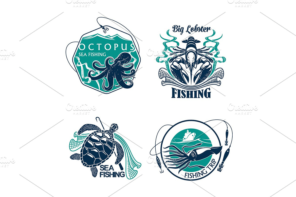 Fishing sport club or trip vector icons set, a Food Illustration by ...
