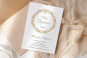 Baptism Invite Card Template Wreath