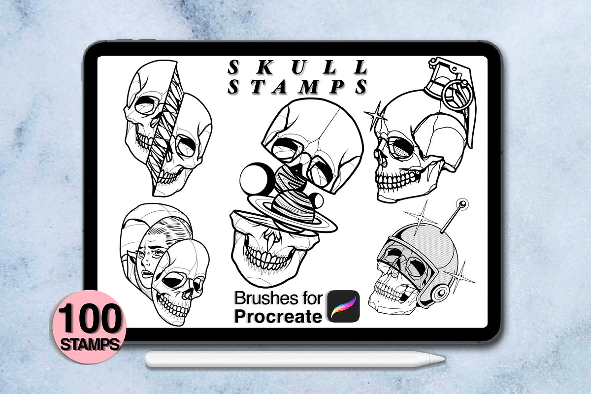 100 procreate skull stamps, a Brush Add-On by Arts For Peace (Photo 8 of 10)