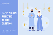 Happy Muslim Family Eid Al-Fitr, a Seasonal Illustration by Partikusi Design (Thumbnail 1 of 3)