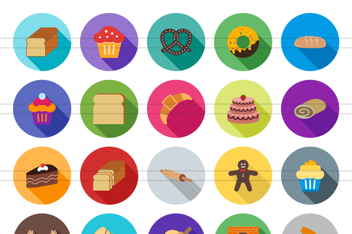 50 Bakery Flat Shadowed Icons preview 2