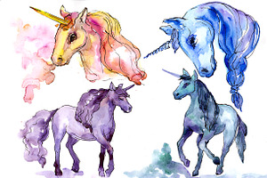 Beautiful Unicorns PNG Watercolor