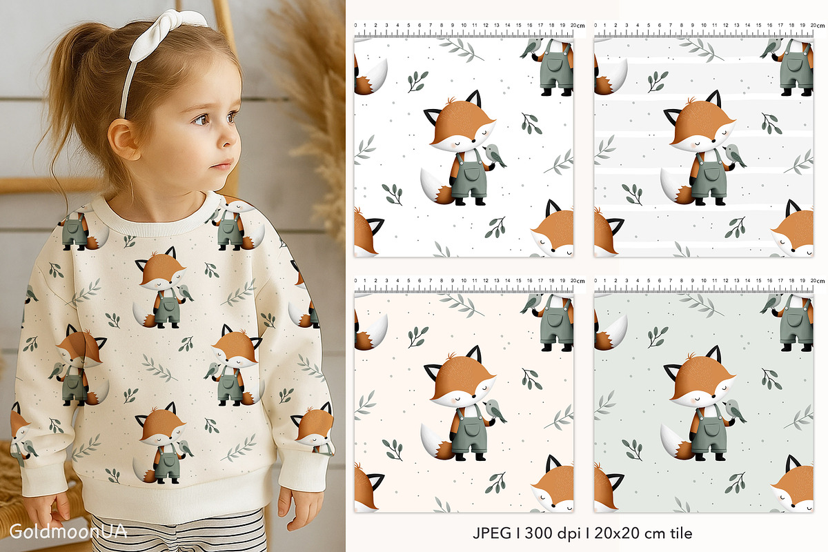 Fox and Bird Patterns & Clipart, an Animal Illustration by GoldmoonUA (Photo 2 of 5)