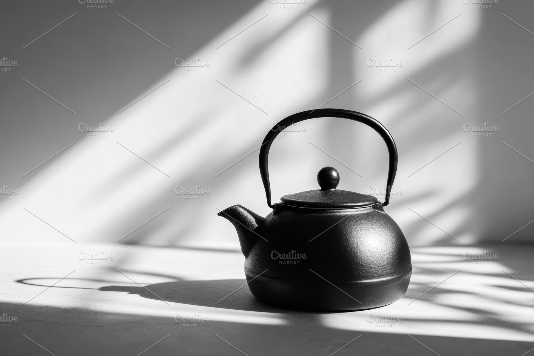 Minimalist teapot with handle in soft light, a Food & Drink Photo by AlyaAnd