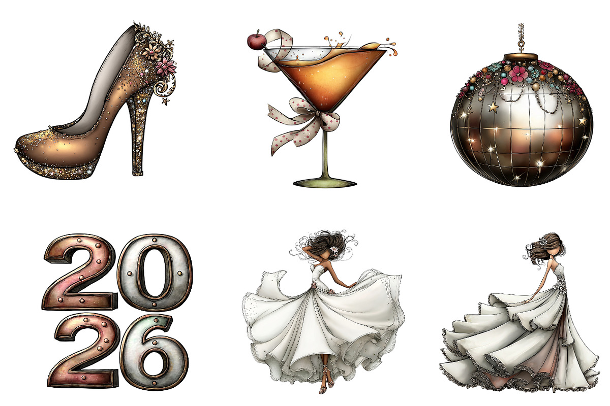 New Years Eve 2026 Watercolor Clipar, an Illustration by CreationArt (Photo 3 of 5)
