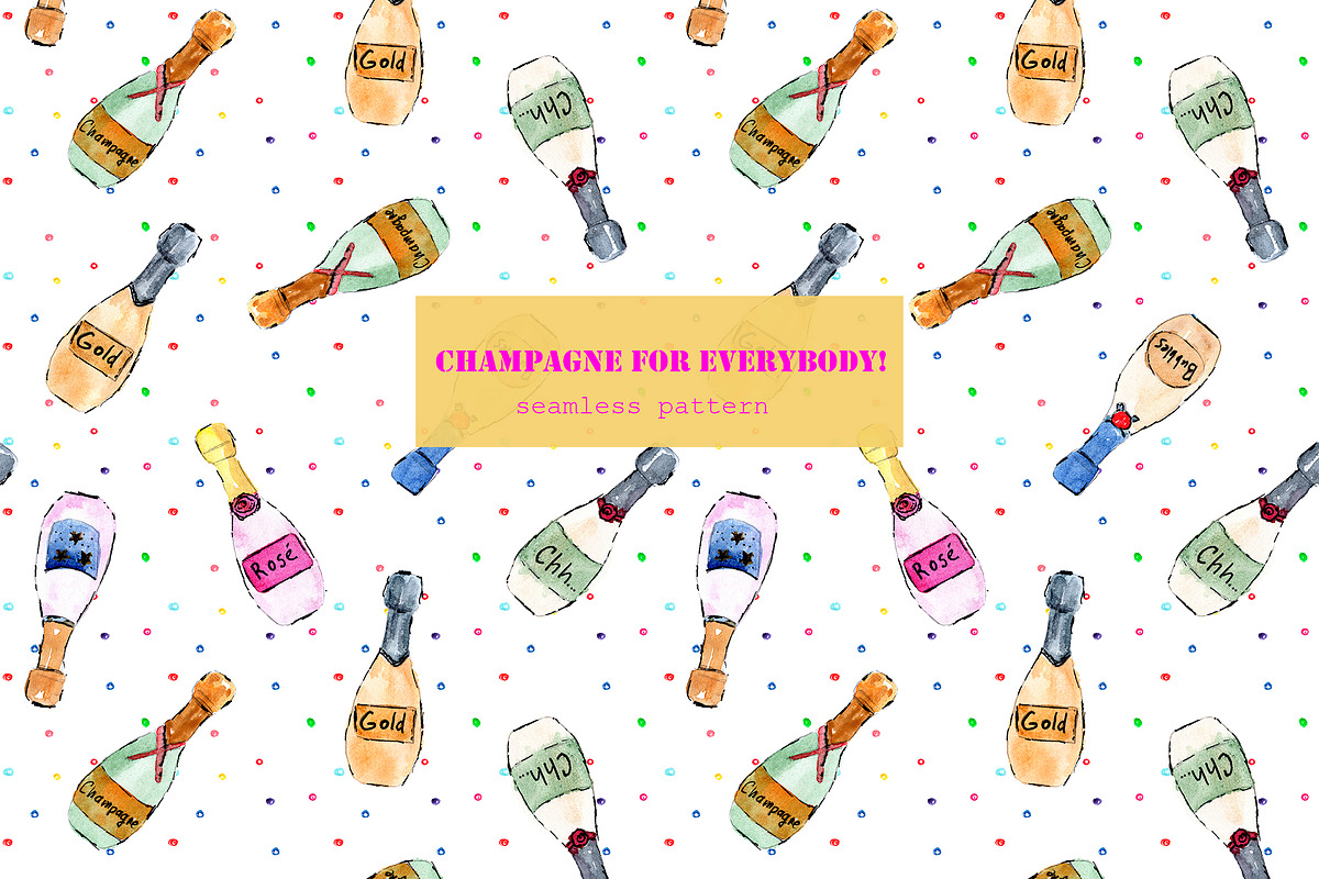 Champagne for Everybody - pattern, a Pattern Graphic by Katerina Tova (Photo 1 of 6)