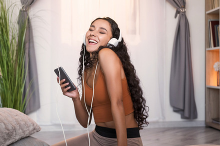 Music fun weekend playlist girl headphones phone, a Person Photo by Photo Drive Studio