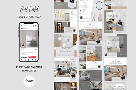 15 Just Listed Estate Instagram Post, a Social Media Template by GreyScaleNY