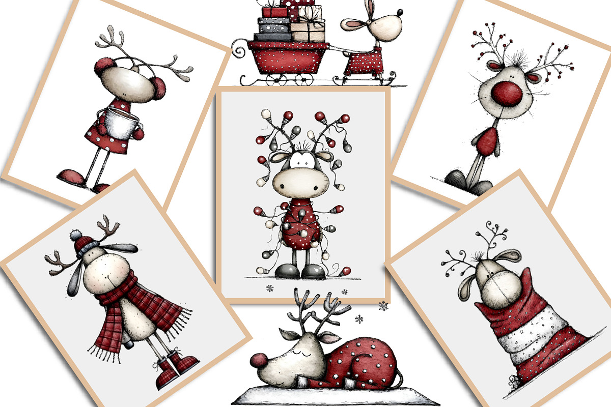 Whimsical Christmas Reindeer Clipart, an Illustration by Creative Art (Photo 13 of 13)