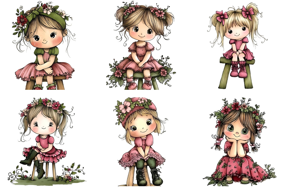 Cute Girl Sitting on Stool Clipart, an Illustration by DreamArtGraphic (Photo 5 of 5)