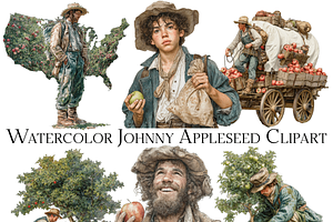 Watercolor Johnny Appleseed Clipart, an Object Graphic by ArtisticTimberStudio
