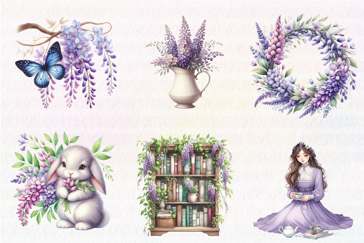 Wisteria Floral Garden Spring Clipar, an Illustration by CreationArt (Photo 3 of 9)