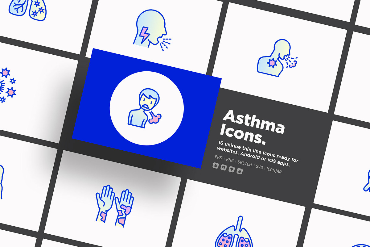 Asthma | 16 Thin Line Icons Set, an Outline Icon by Alex Blogoodf (Photo 1 of 12)
