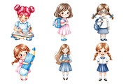 Watercolor Cute Girl Back to School, an Illustration by Daily.Designs (Thumbnail 4 of 5)