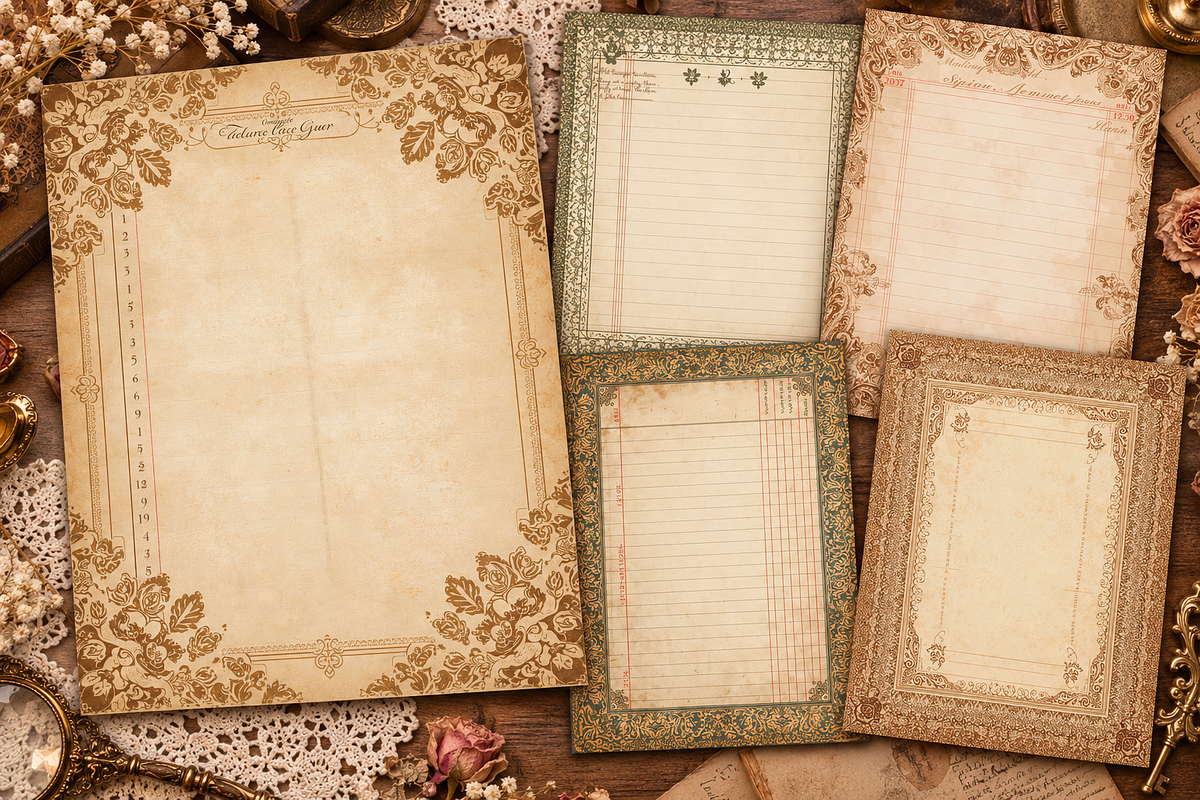 Vintage Lace Ledger Junk Journal, a Background Graphic by Printable Treasure (Photo 2 of 3)
