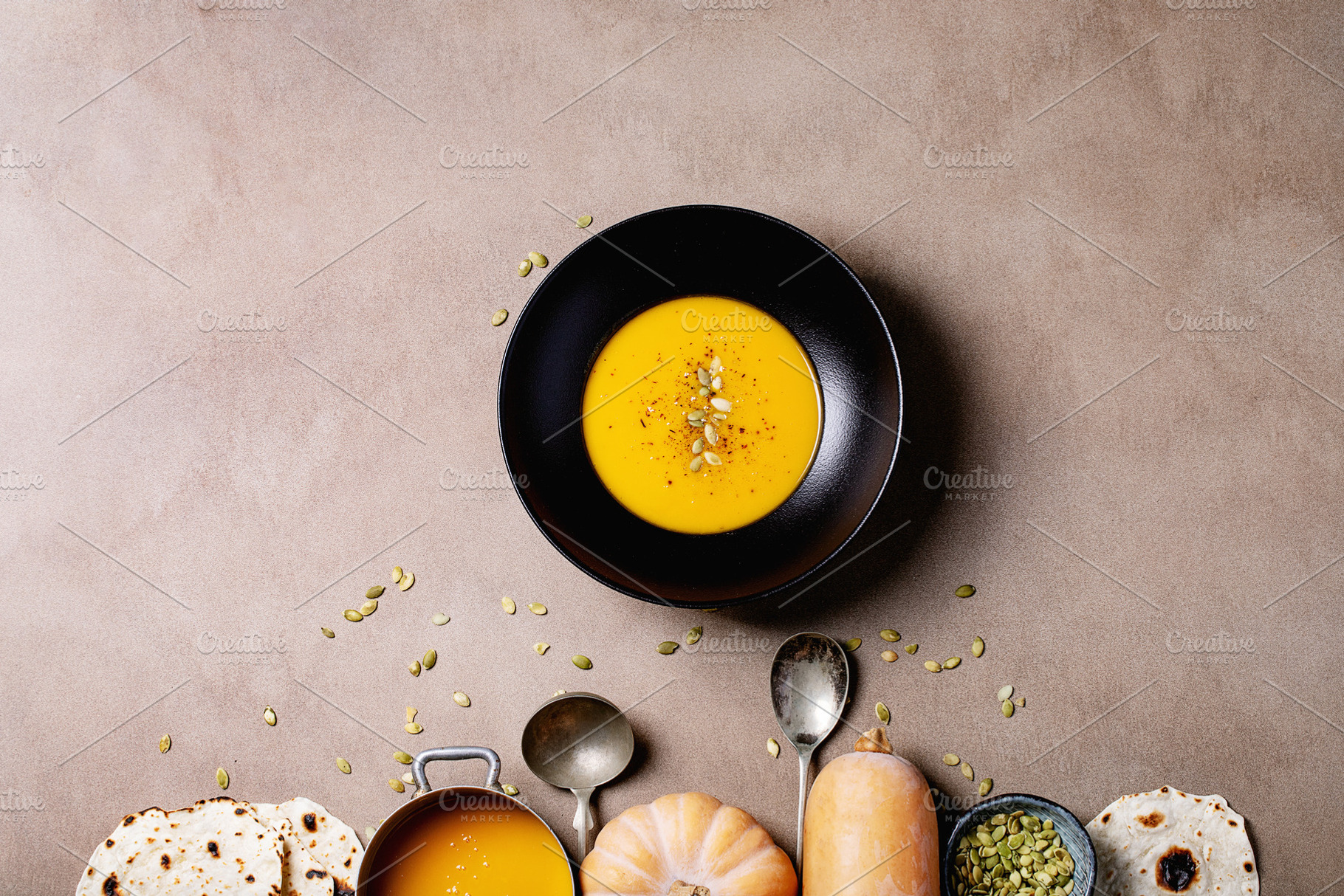 Homemade pumpkin puree soup stock photo containing wood and homemade, a Food & Drink Photo by RomanDebree
