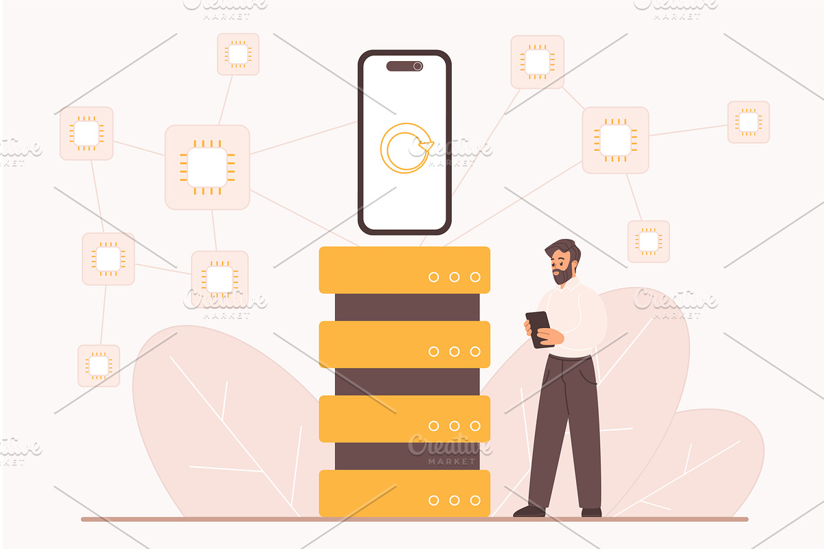 Dapps decentralized application p2p, a Technology Illustration by Lemberg Vector