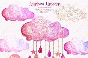 Pink & Gold Rainbow Unicorn Clipart