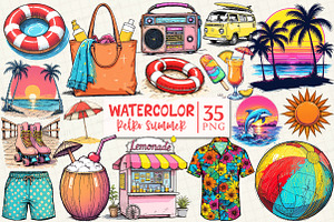 Retro Summer Beach Clipart, an Illustration by OK Design