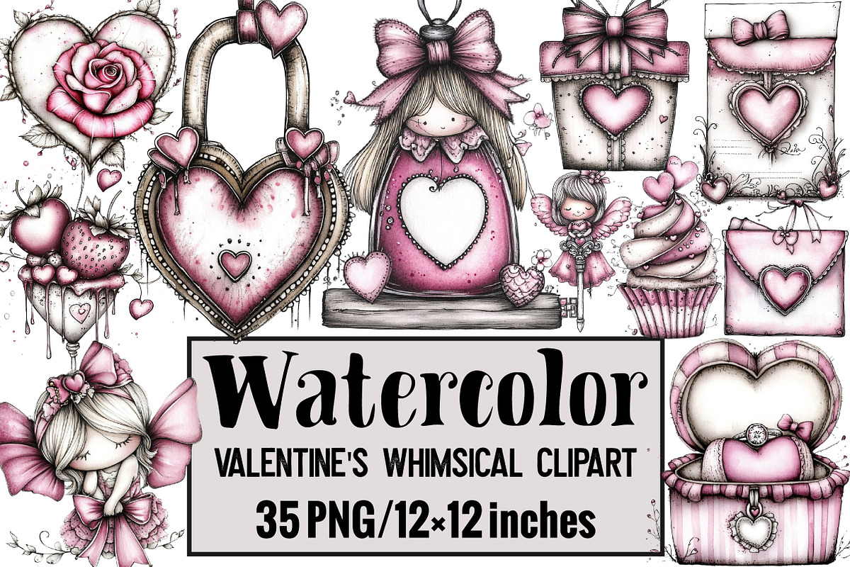 Valentine's Whimsical Clipart, an Illustration by Design Market (Photo 1 of 3)