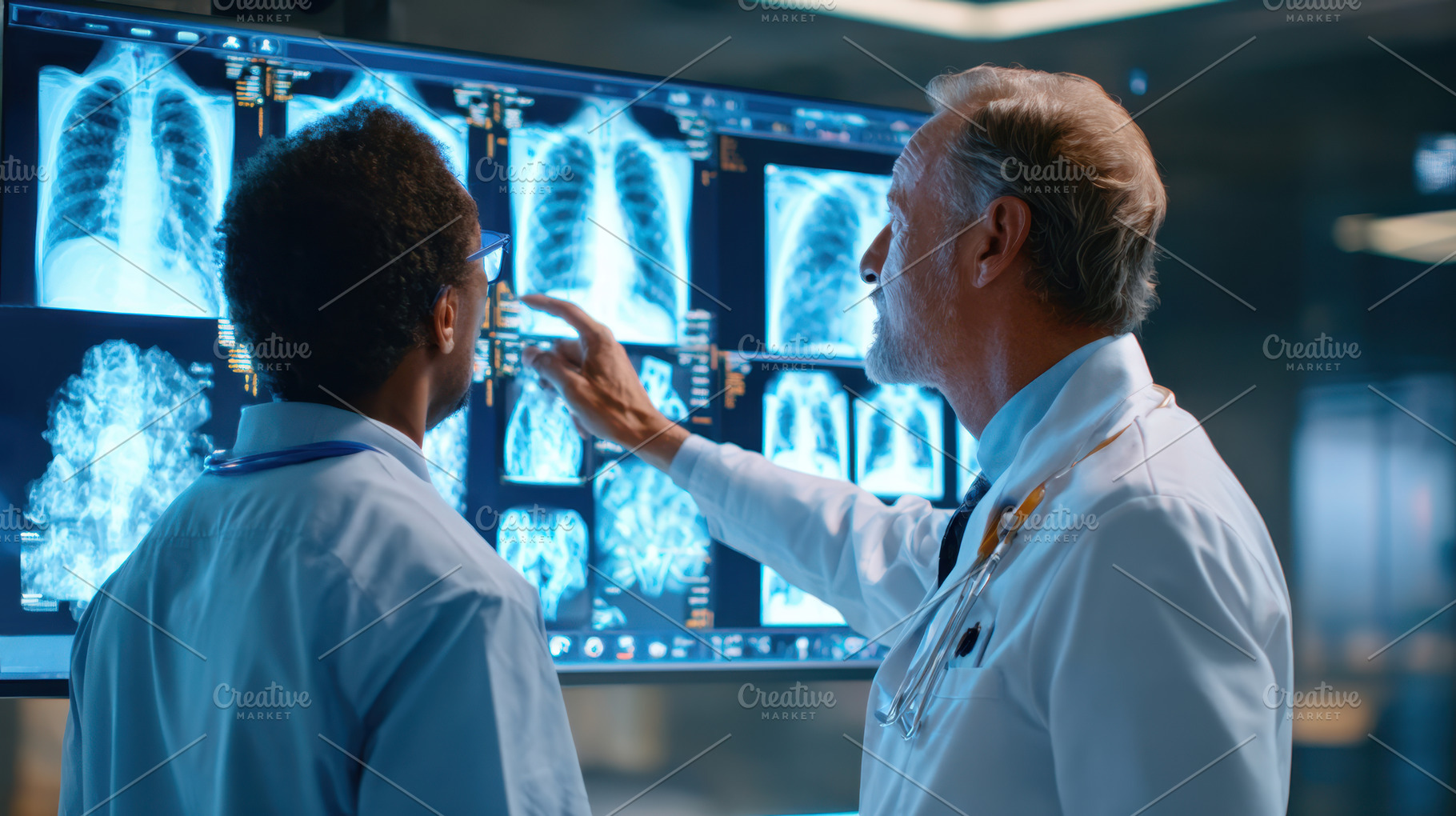 Doctors analyzing lung x-rays in a modern facility, a Health & Medical Photo by AlyaAnd