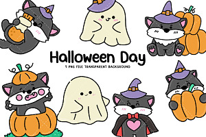 Halloween Day with cute wolf, an Animal Illustration by Nattapohncha