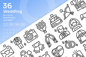 Wedding Icons Set - Line, an Outline Icon by Kmg Design