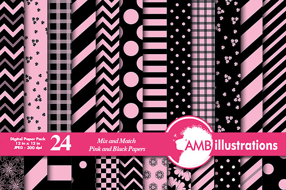 Pink & Black Digital Papers AMB-533 preview 2