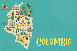 Colombia Travel Map, an Illustration by Travel Venture Art
