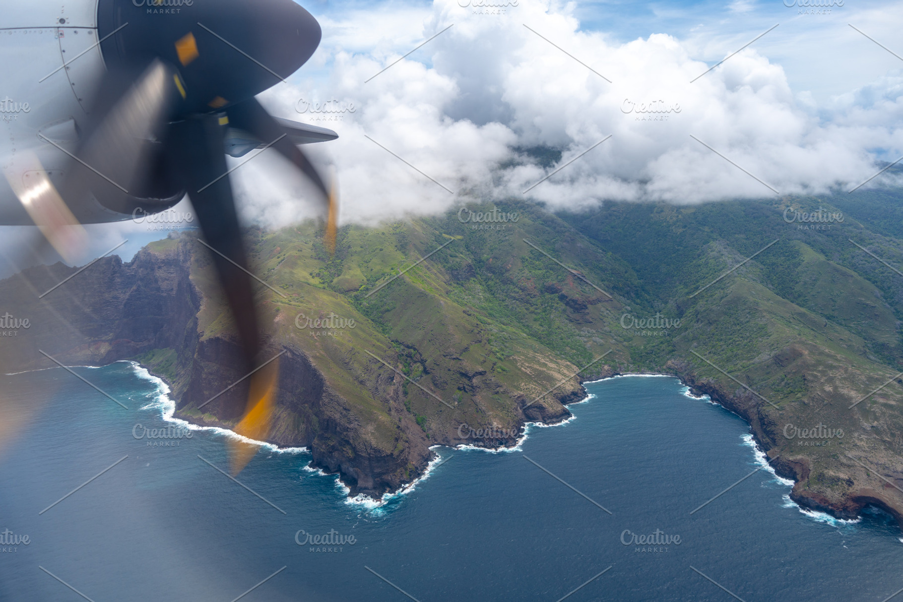Aerial view of Hiva Oa in the Marquesas Islands, with a spinning, a Nature Photo by GoodGoods